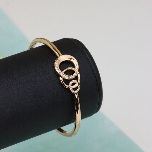 Elegant Triple Circle Rose Gold Bangle with Sparkling Stones, XPBL0493 - Picture 6 of 12